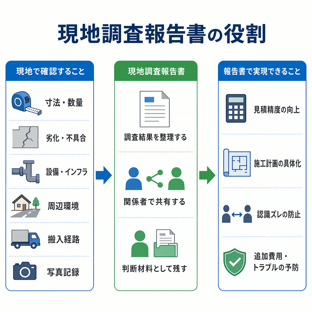 現地調査報告書の役割イメージ