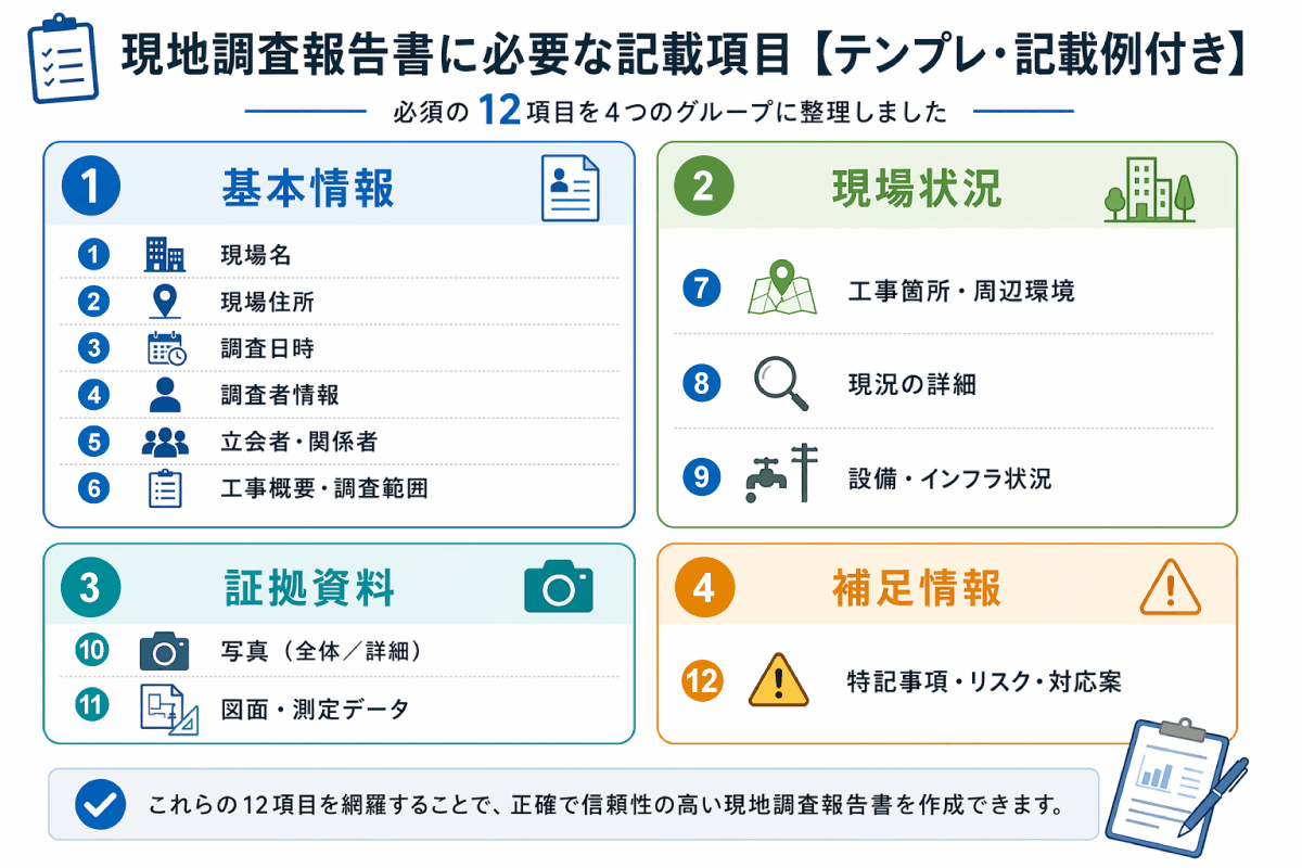 現地調査報告書に必要な記載項目イメージ